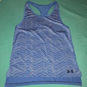 Blue Under Armour cross back tank w/metallic print